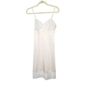 Vintage Coquette White Lace Satin Slip Night Dress Adjustable Straps 34 Sheer‎